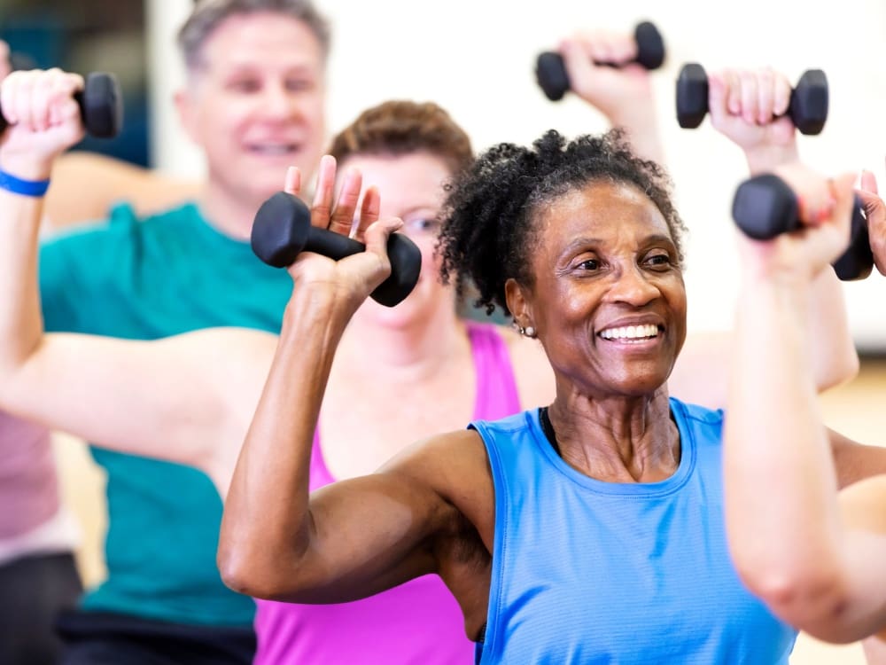 gym members workout during a senior group fitness class at freedom fitness gym in corpus christi on airline