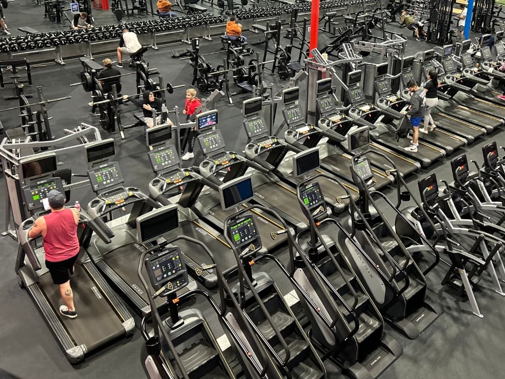 a row of treadmills in the cardio training area at a gym near me