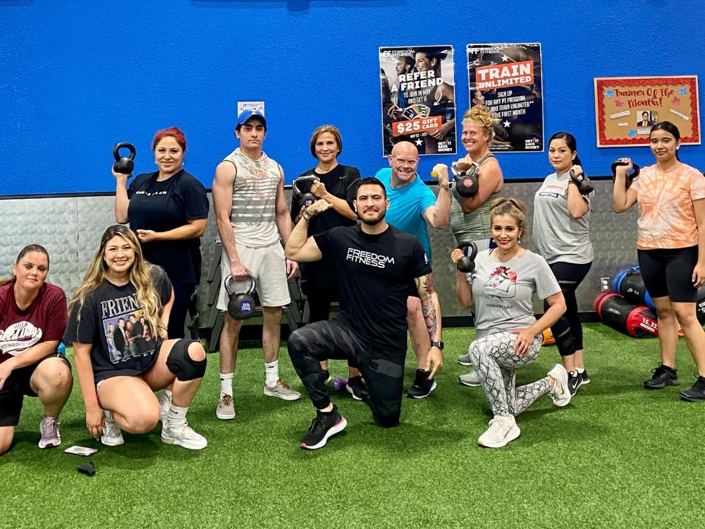 a group photo after a training boot camp at freedom fitness gym in saratoga