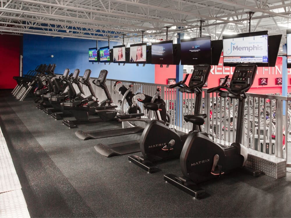 a row of cardio equipment at a gym in saratoga