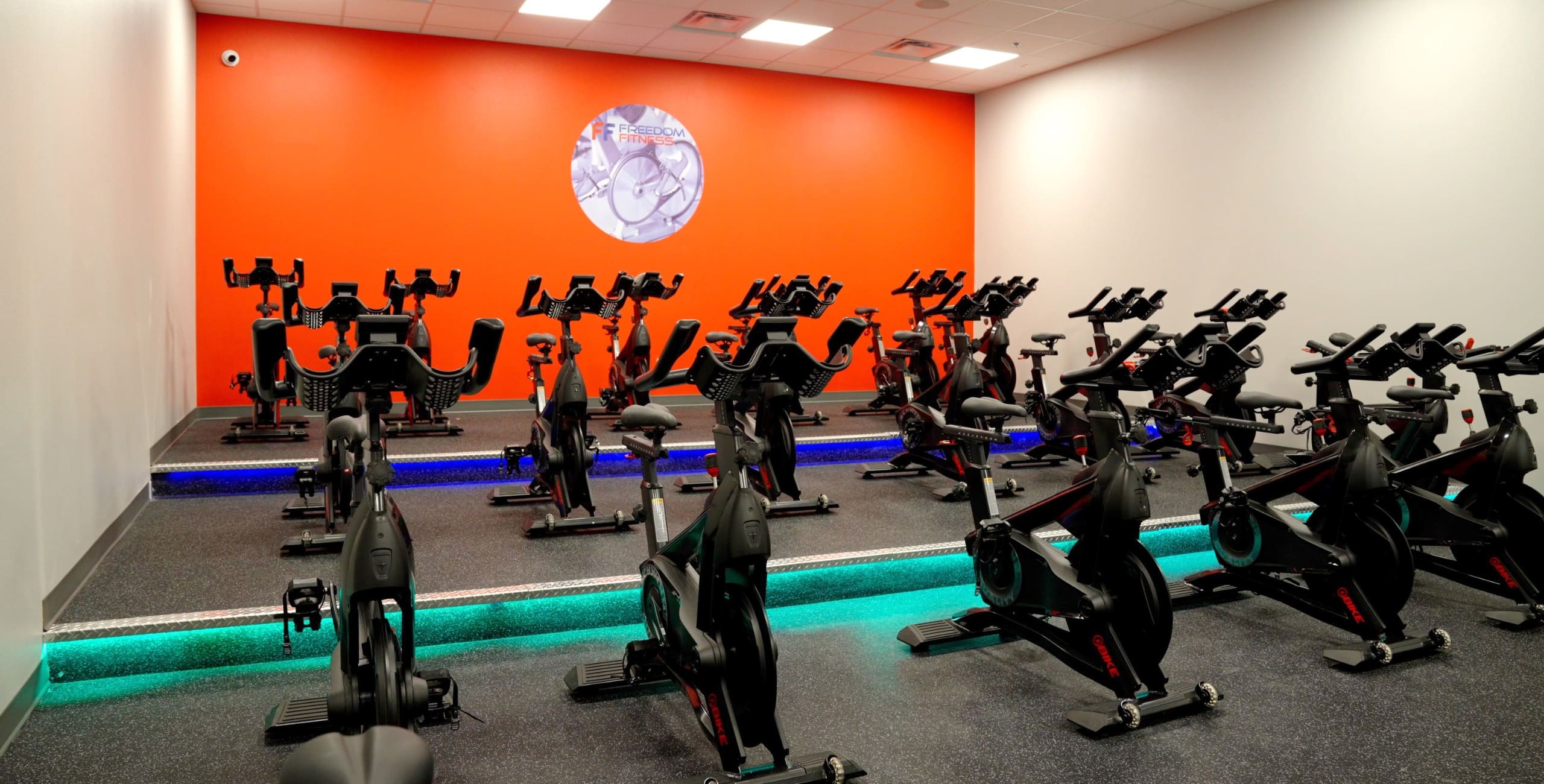 a room of stationary bikes for group fitness at freedom fitness gym in corpus christi