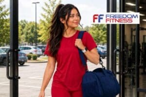 Woman arriving for a workout at Freedom Fitness in Corpus Christi.